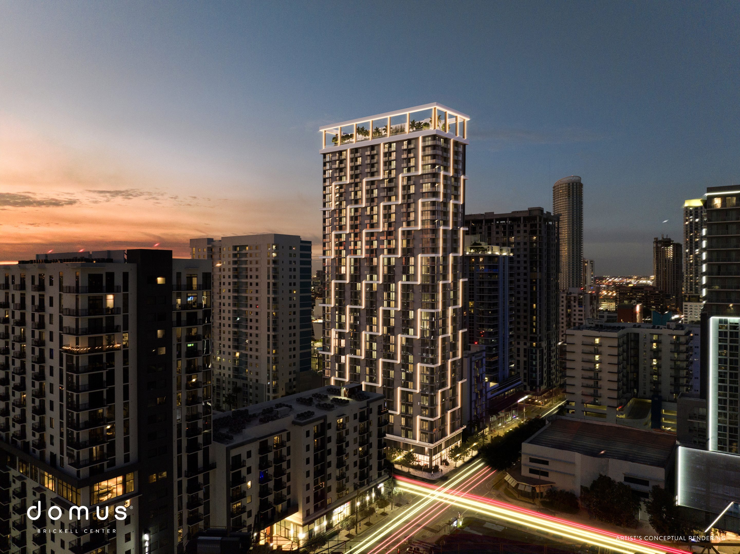 Domus Brickell Center at dusk