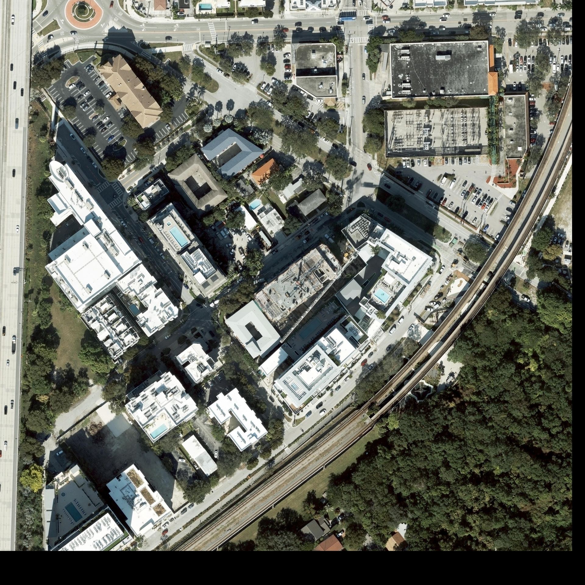 Aerial of Brickell with the Domus sites marked